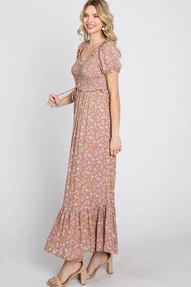 PinkBlush Lavender Floral Sweetheart Neck Off Shoulder Maxi Dress - 