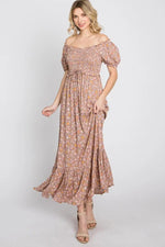 PinkBlush Lavender Floral Sweetheart Neck Off Shoulder Maxi Dress - 