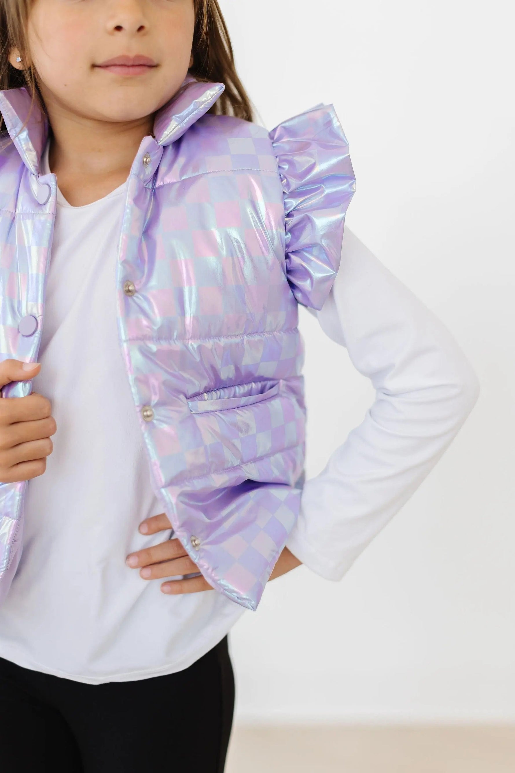 Mila & Rose ® Lavender Haze Checker Puffer Vest - 