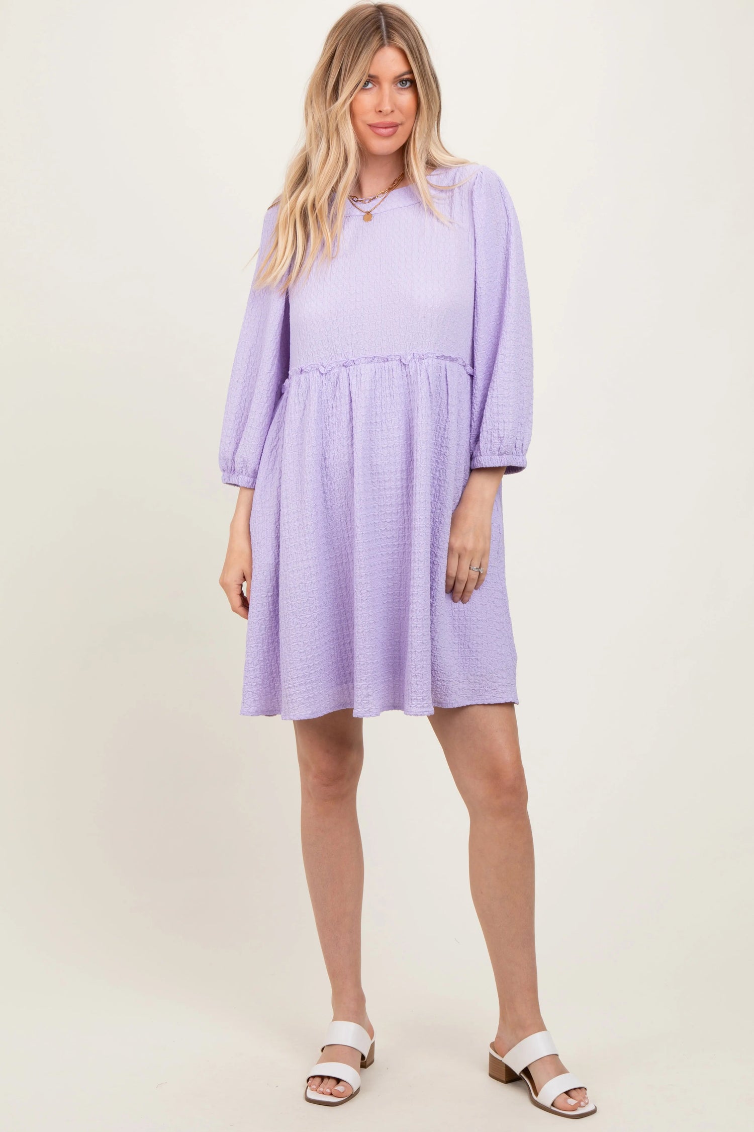 Lavender Knit Ruffle Trim Dress - Sleeve, Textile, Dress, One-piece garment, Day Dress | Everetts Place