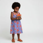 Flutter sleeve dress in lavender with Leilani print, made from bamboo viscose blend