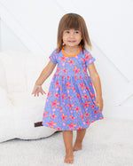 Lavender short sleeve bamboo dress for girls with a gathered skirt