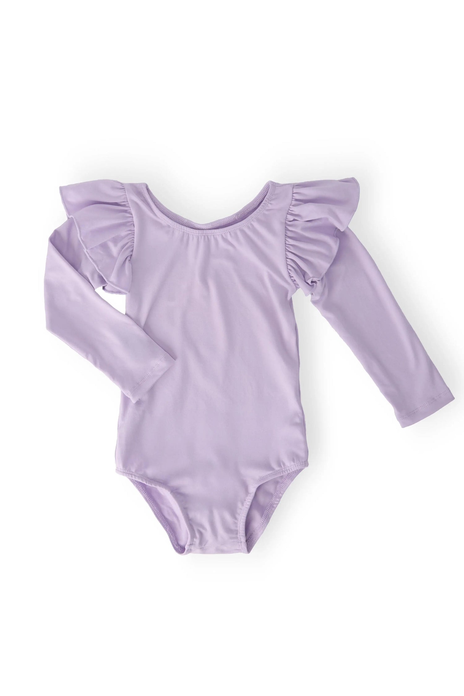 Lavender long-sleeve leotard with flutter sleeves for a baby or toddler