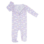 Sweet Bamboo Lavender Rainbows and Clouds Zipper Footie with Silky Soft Fabric for Babies - 