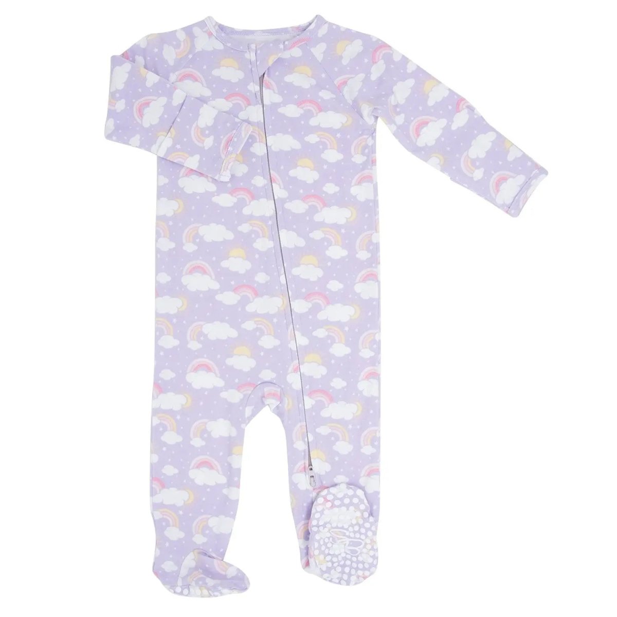 Sweet Bamboo Lavender Rainbows and Clouds Zipper Footie with Silky Soft Fabric for Babies - 