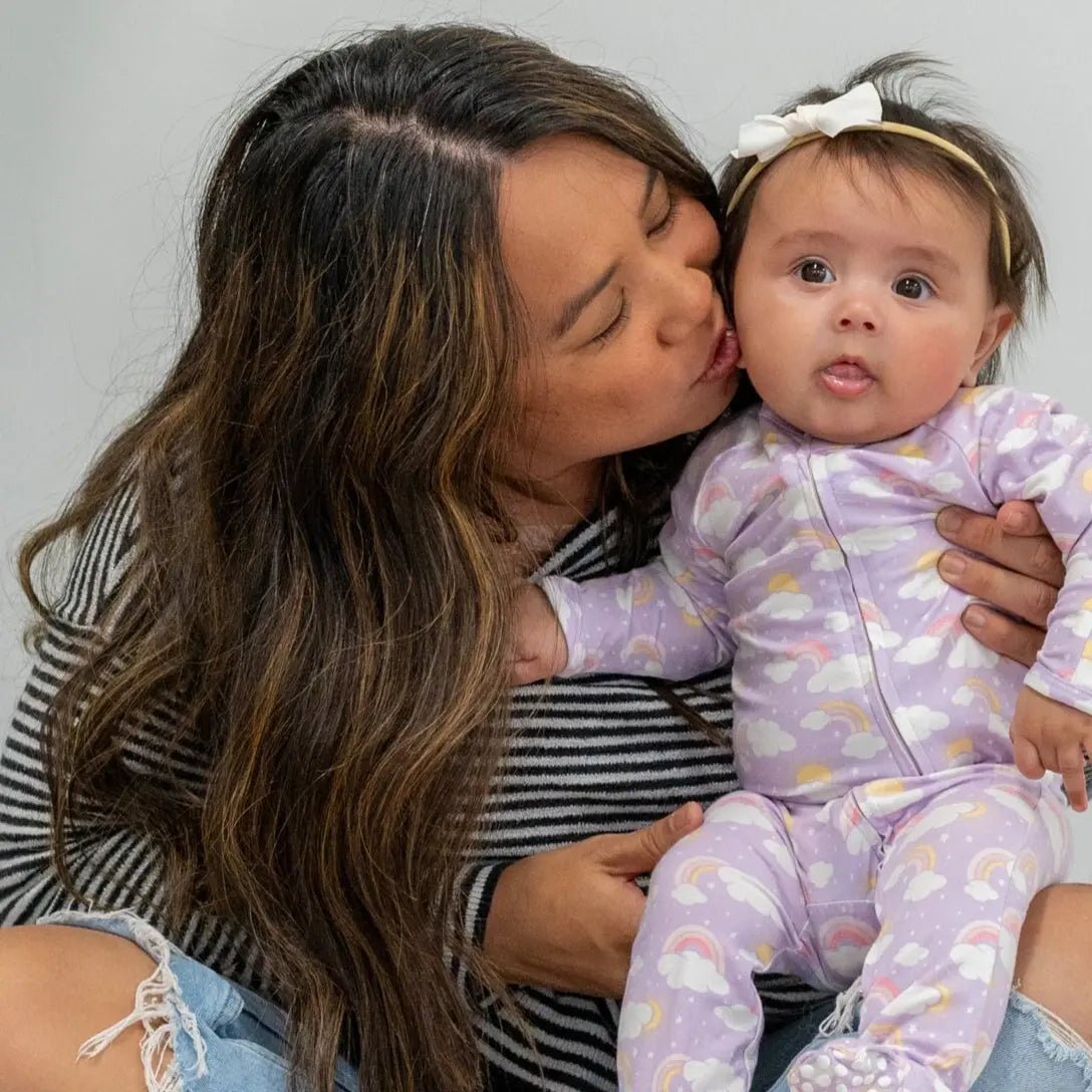 Sweet Bamboo Lavender Rainbows and Clouds Zipper Footie with Silky Soft Fabric for Babies - 