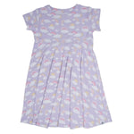 Sweet Bamboo Lavender Rainbows Clouds Cap Sleeve Dress for Playful Girls - 
