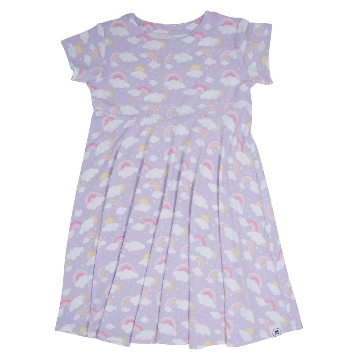 Sweet Bamboo Lavender Rainbows Clouds Cap Sleeve Dress for Playful Girls - 