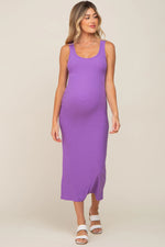 PinkBlush Lavender Ribbed Basic Maternity Maxi Dress - 