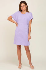 PinkBlush Lavender Ribbed Front Pocket Dolman Short Sleeve Dress - 