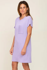PinkBlush Lavender Ribbed Front Pocket Dolman Short Sleeve Dress - 