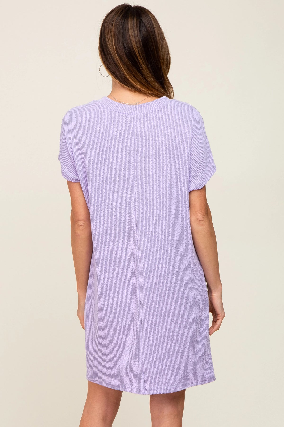 PinkBlush Lavender Ribbed Front Pocket Dolman Short Sleeve Dress - 