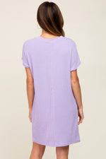 PinkBlush Lavender Ribbed Front Pocket Dolman Short Sleeve Dress - 