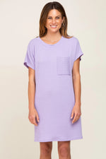 PinkBlush Lavender Ribbed Front Pocket Dolman Short Sleeve Maternity Dress - 