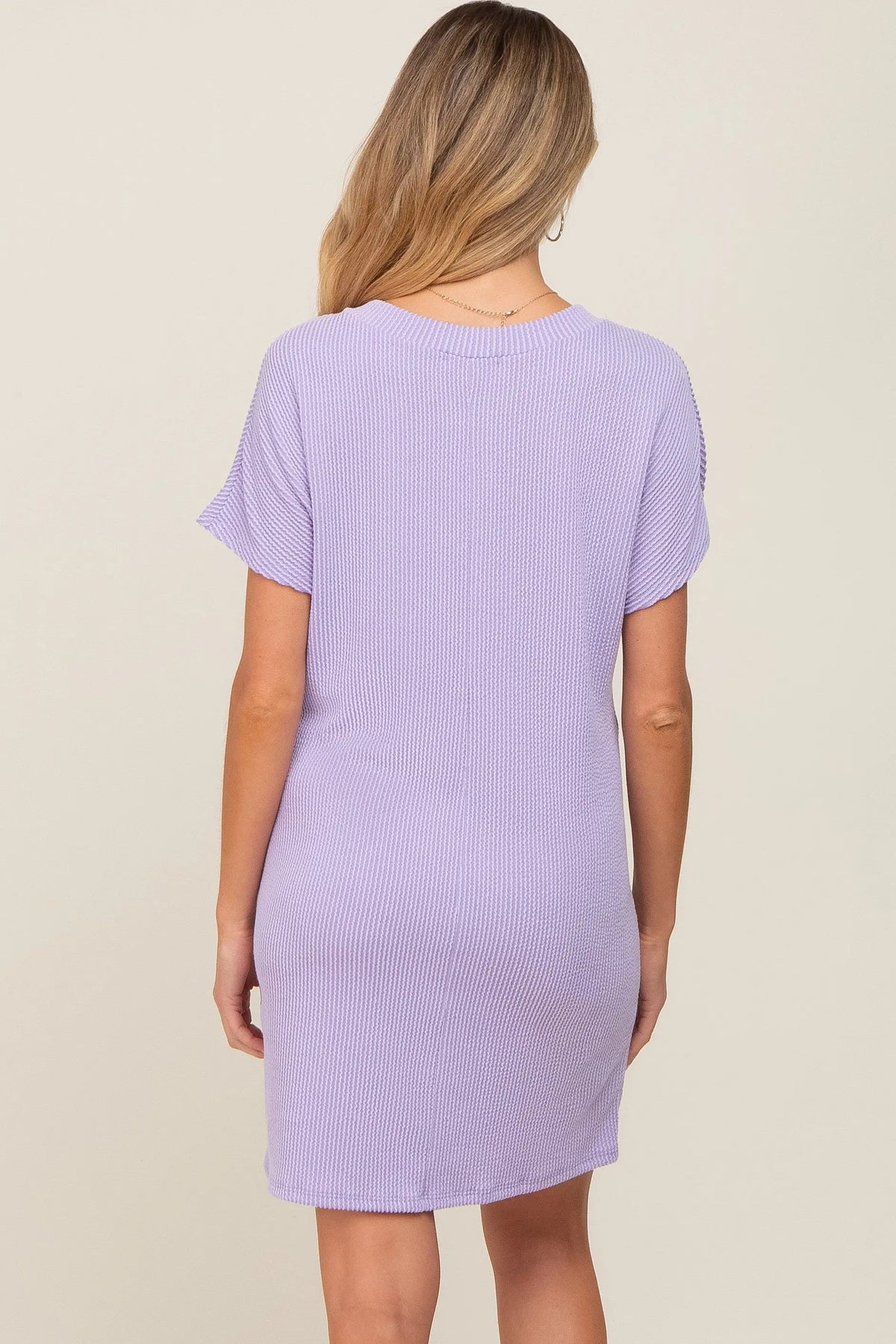PinkBlush Lavender Ribbed Front Pocket Dolman Short Sleeve Maternity Dress - 