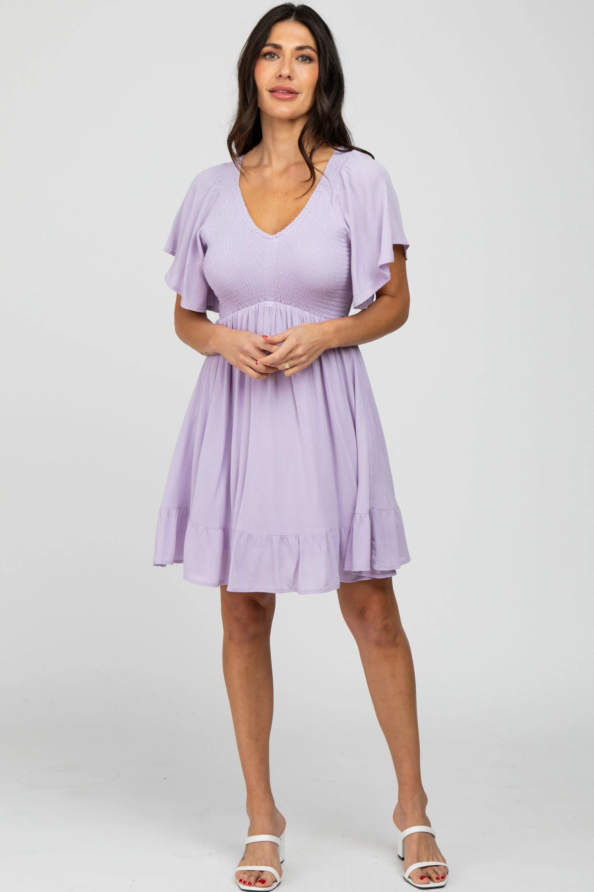 PinkBlush Lavender Smocked Front Ruffle Hem Dress - 