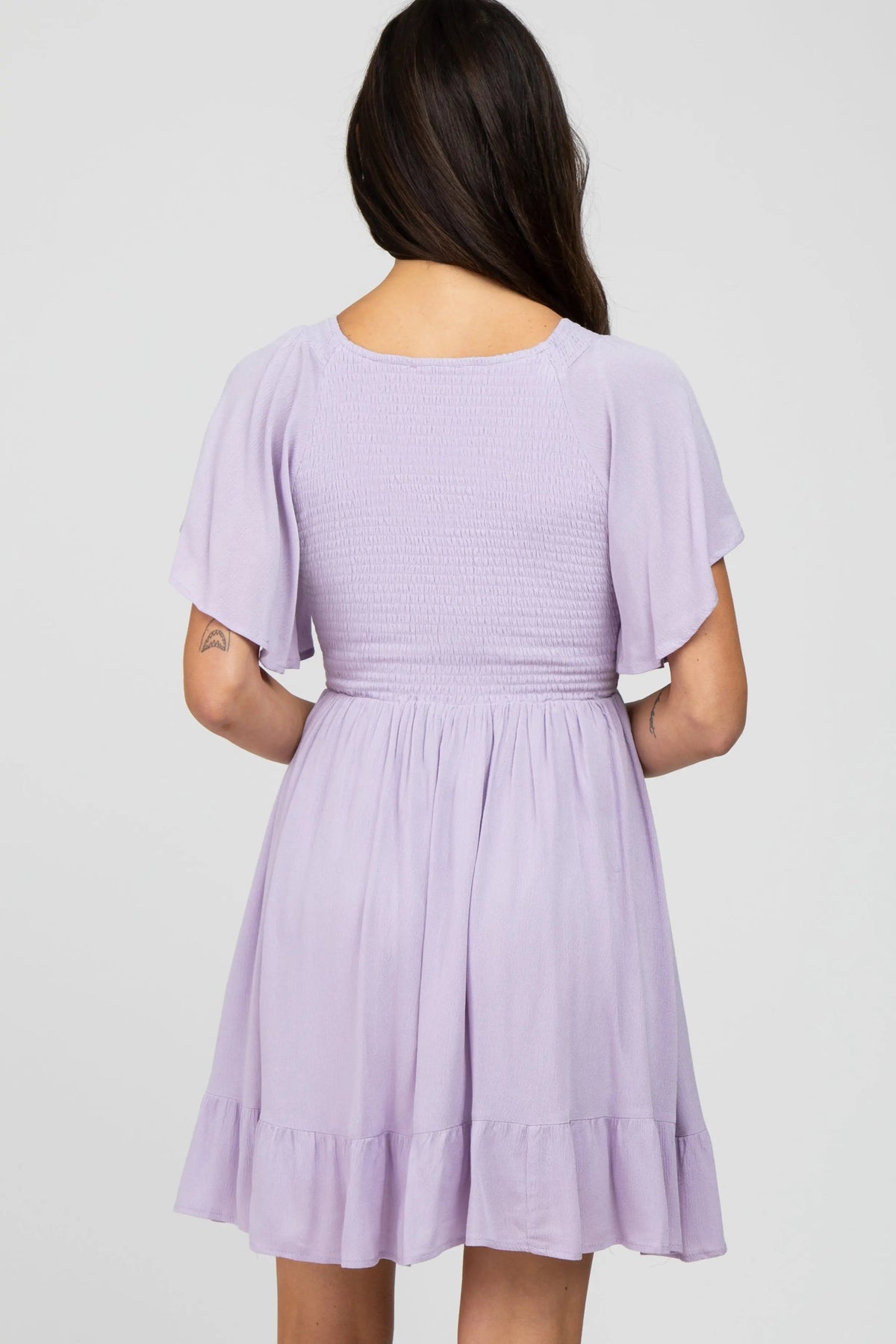 PinkBlush Lavender Smocked Front Ruffle Hem Dress - 