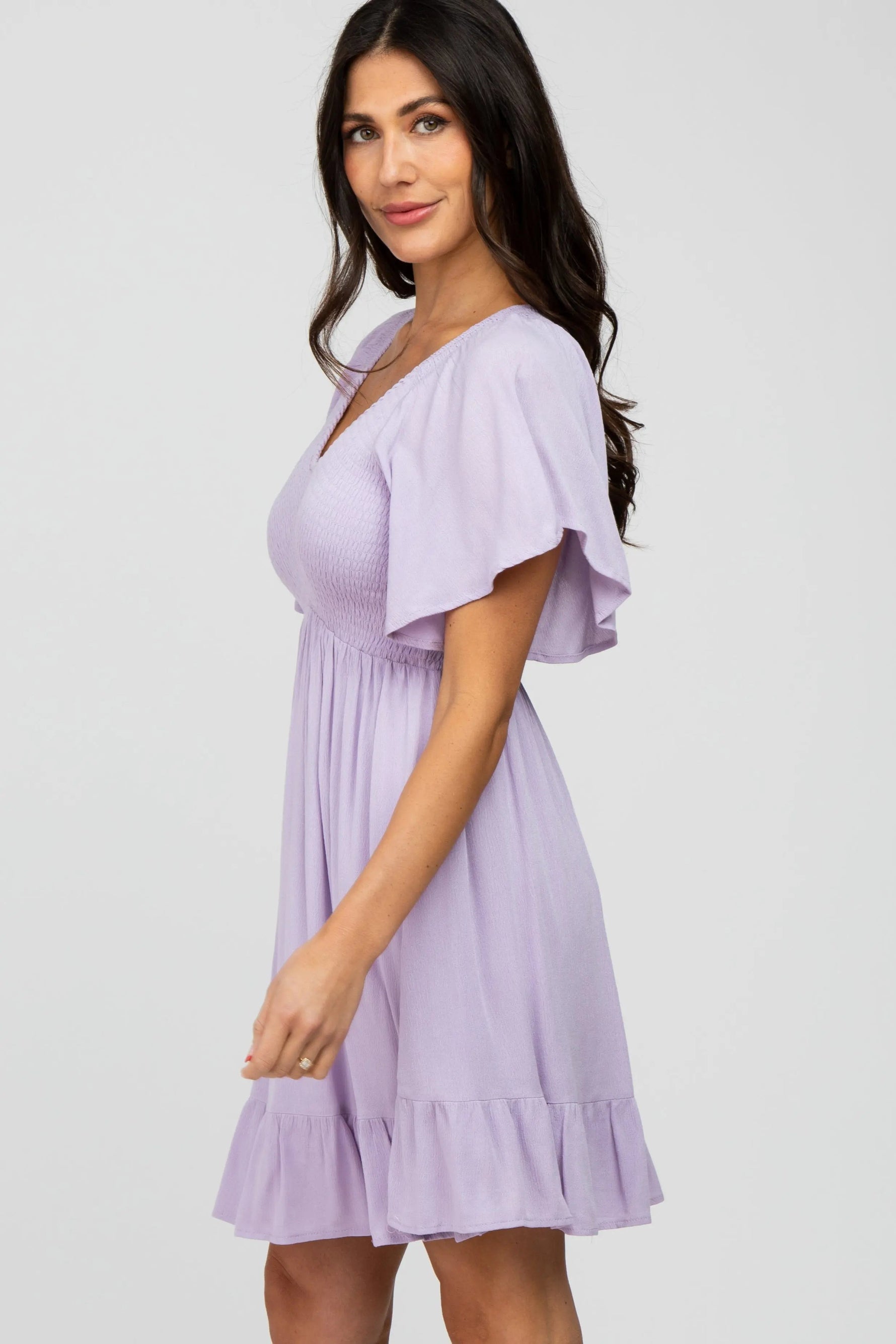 PinkBlush Lavender Smocked Front Ruffle Hem Dress - 