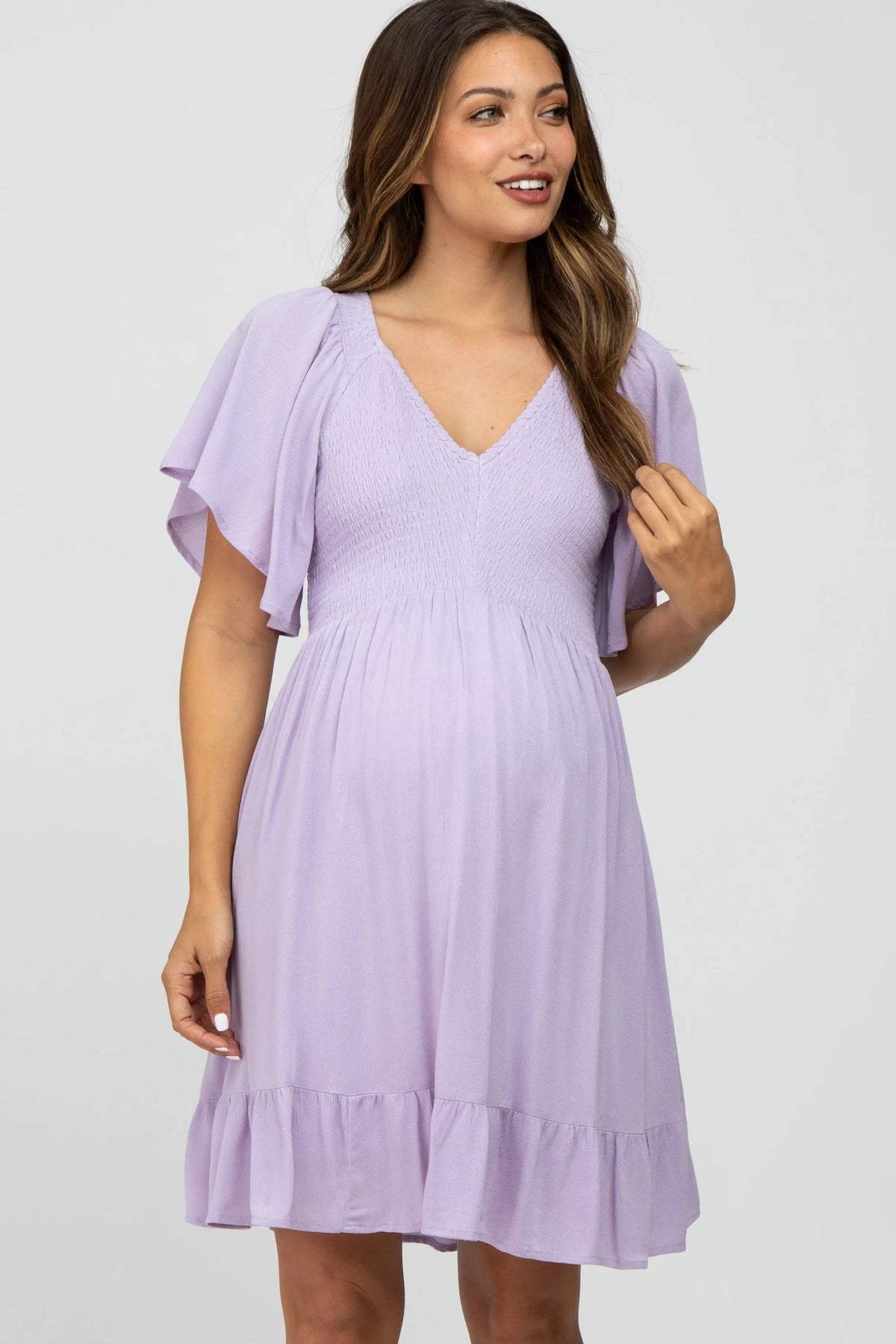 PinkBlush Lavender Smocked Front Ruffle Hem Maternity Dress - 