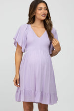 PinkBlush Lavender Smocked Front Ruffle Hem Maternity Dress - 