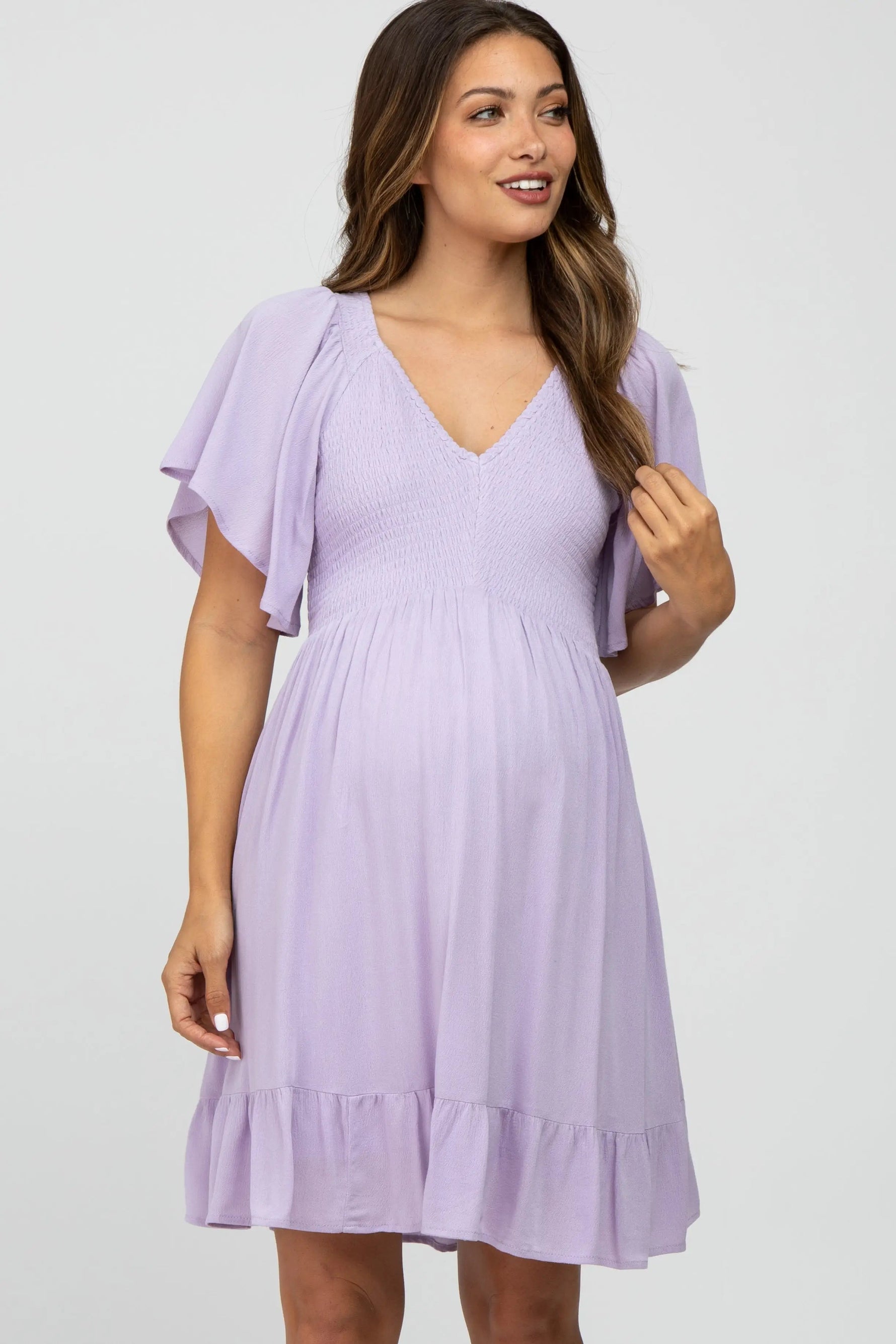 PinkBlush Lavender Smocked Front Ruffle Hem Maternity Dress - 