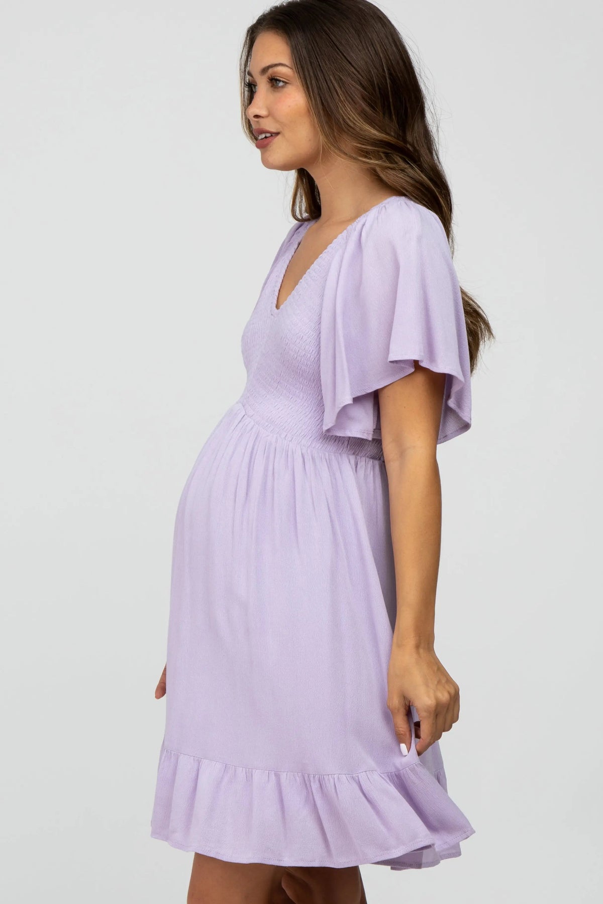 PinkBlush Lavender Smocked Front Ruffle Hem Maternity Dress - 