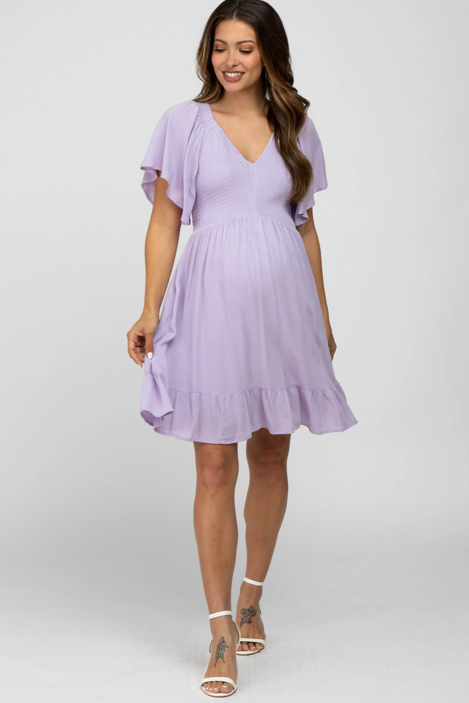 PinkBlush Lavender Smocked Front Ruffle Hem Maternity Dress - 