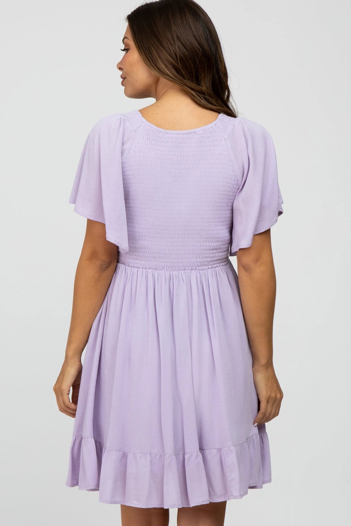 PinkBlush Lavender Smocked Front Ruffle Hem Maternity Dress - 