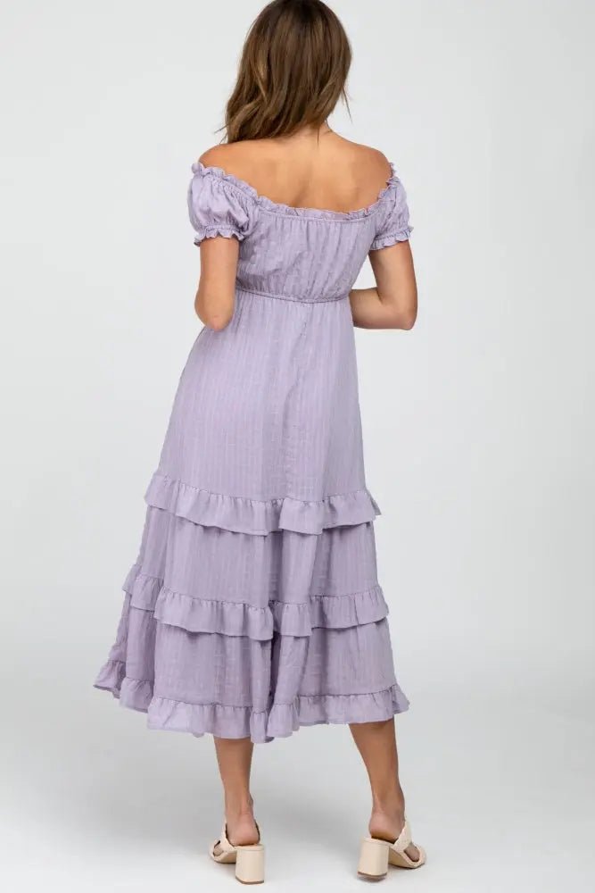 PinkBlush Lavender Smocked Ruffle Midi Dress - 
