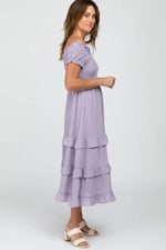 PinkBlush Lavender Smocked Ruffle Midi Dress - 