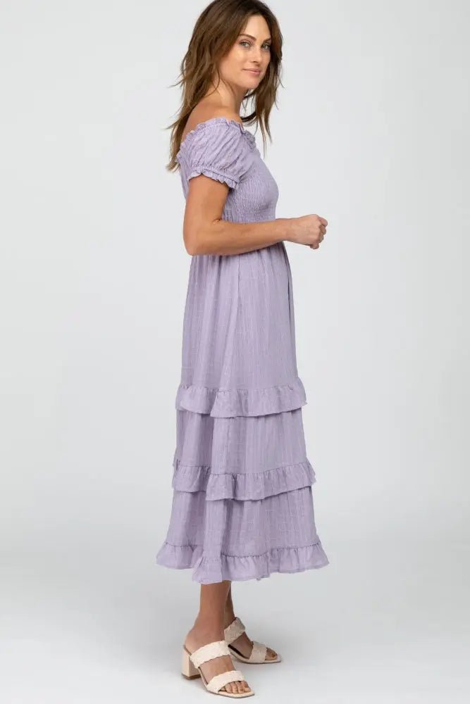 PinkBlush Lavender Smocked Ruffle Midi Dress - 