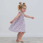 Sweet Bamboo Lavender Smocked Vintage Dress with Rainbows and Clouds for Baby Girls - 