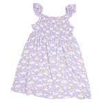 Sweet Bamboo Lavender Smocked Vintage Dress with Rainbows and Clouds for Baby Girls - 