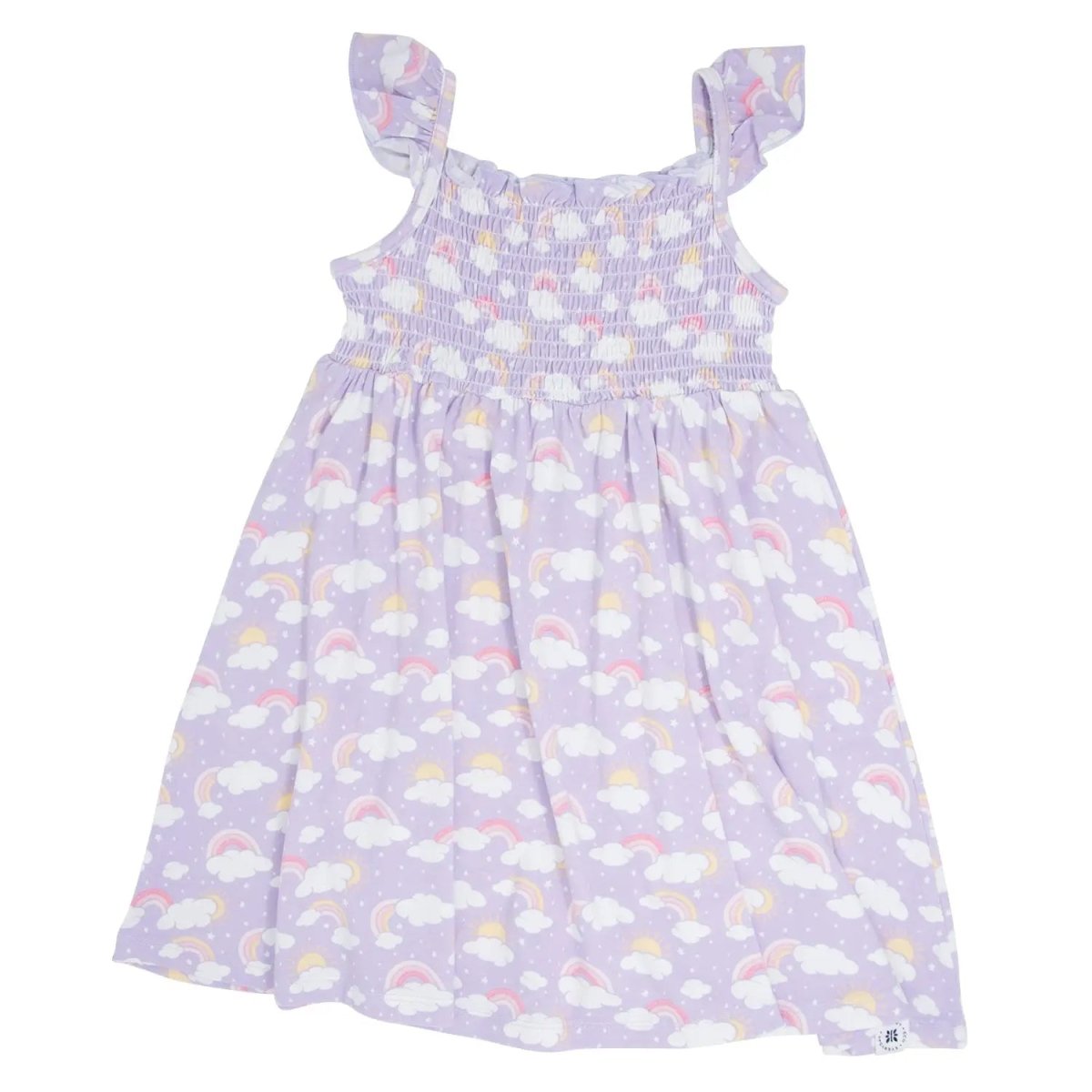 Sweet Bamboo Lavender Smocked Vintage Dress with Rainbows and Clouds for Baby Girls - 