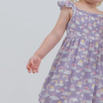 Sweet Bamboo Lavender Smocked Vintage Dress with Rainbows and Clouds for Baby Girls - 