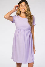 PinkBlush Lavender Swiss Dot Short Sleeve Maternity Dress - 