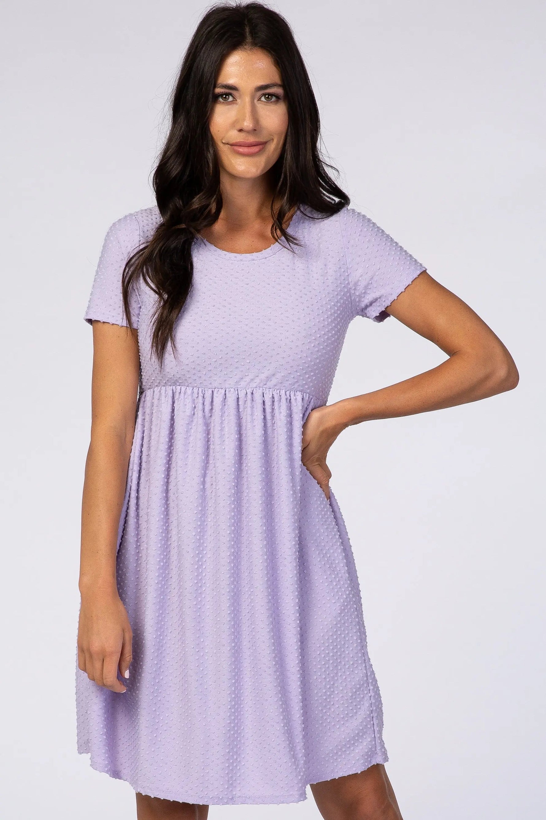 PinkBlush Lavender Swiss Dot Short Sleeve Maternity Dress - 