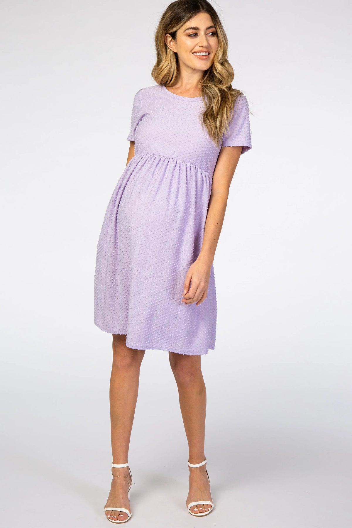 PinkBlush Lavender Swiss Dot Short Sleeve Maternity Dress - 