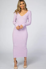 PinkBlush Lavender V - Neck Long Sleeve Fitted Maternity Maxi Dress - 