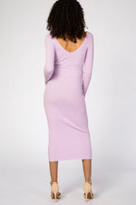 PinkBlush Lavender V - Neck Long Sleeve Fitted Maternity Maxi Dress - 