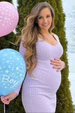 PinkBlush Lavender V - Neck Long Sleeve Fitted Maternity Maxi Dress - 