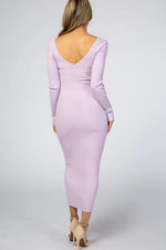 PinkBlush Lavender V - Neck Long Sleeve Fitted Maxi Dress - 