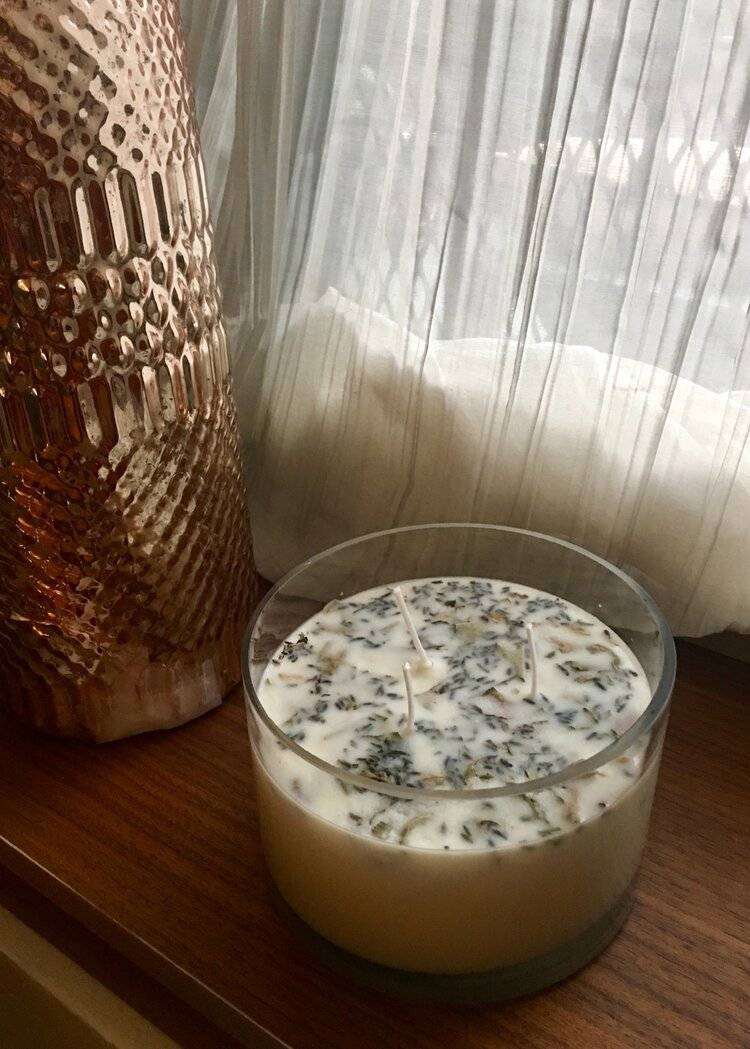 Lavender + White Sage Aromatherapy 3 Wick Large Soy Wax Candle - Everetts Place: Online Boutique - Diffusers, Oils & Candles