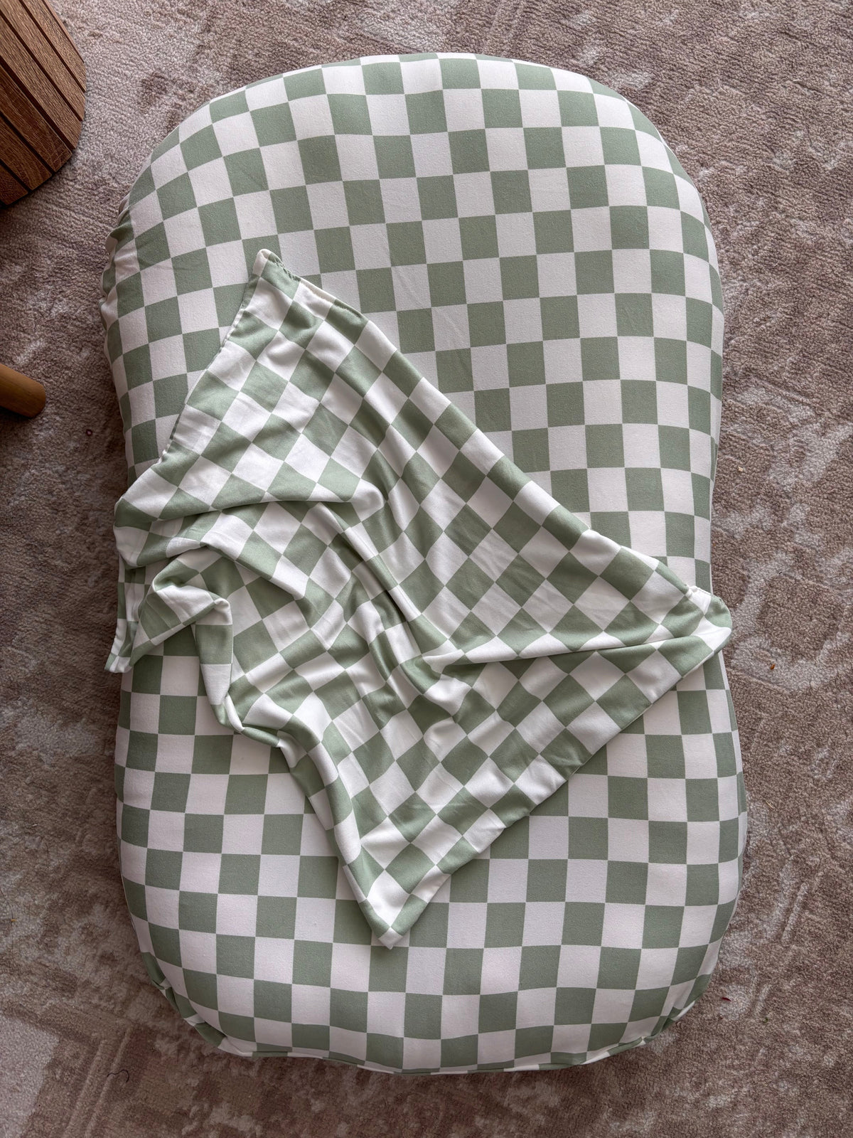 Little Mae & Co Leaf Green Checkered Baby Lounger CoverEveretts Place