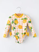 Rylee Faith Designs Lemon Print Long Sleeve Girls One Piece Swimsuit - 