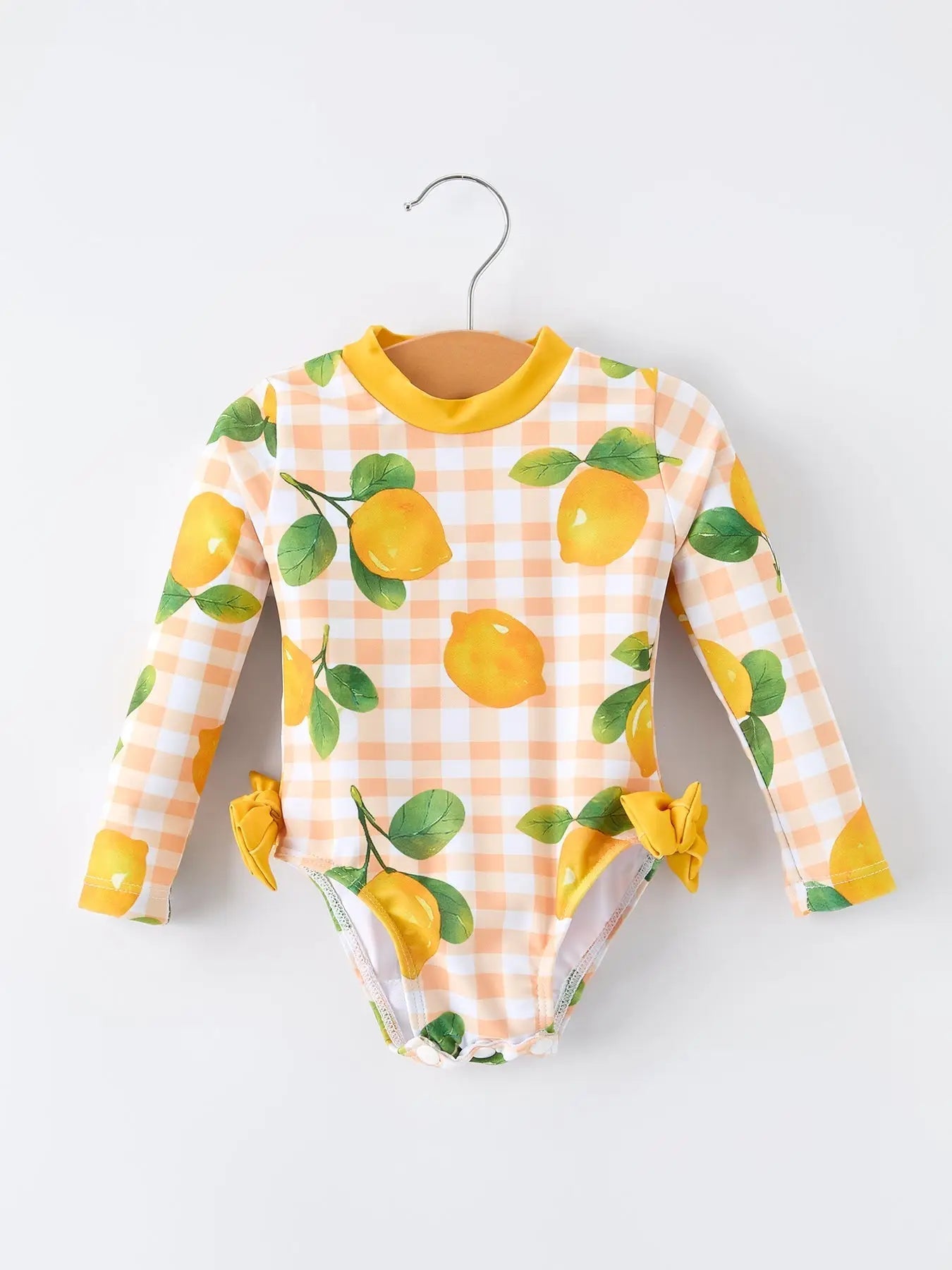 Rylee Faith Designs Lemon Print Long Sleeve Girls One Piece Swimsuit - 