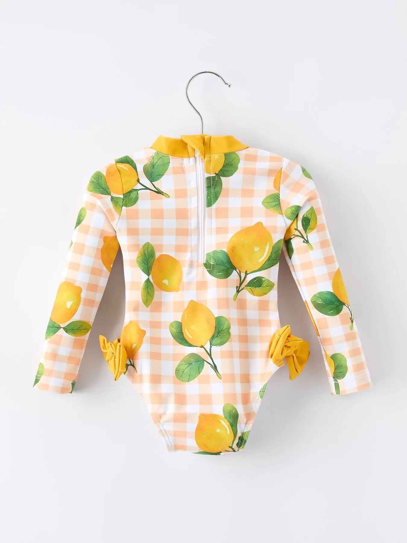 Rylee Faith Designs Lemon Print Long Sleeve Girls One Piece Swimsuit - 