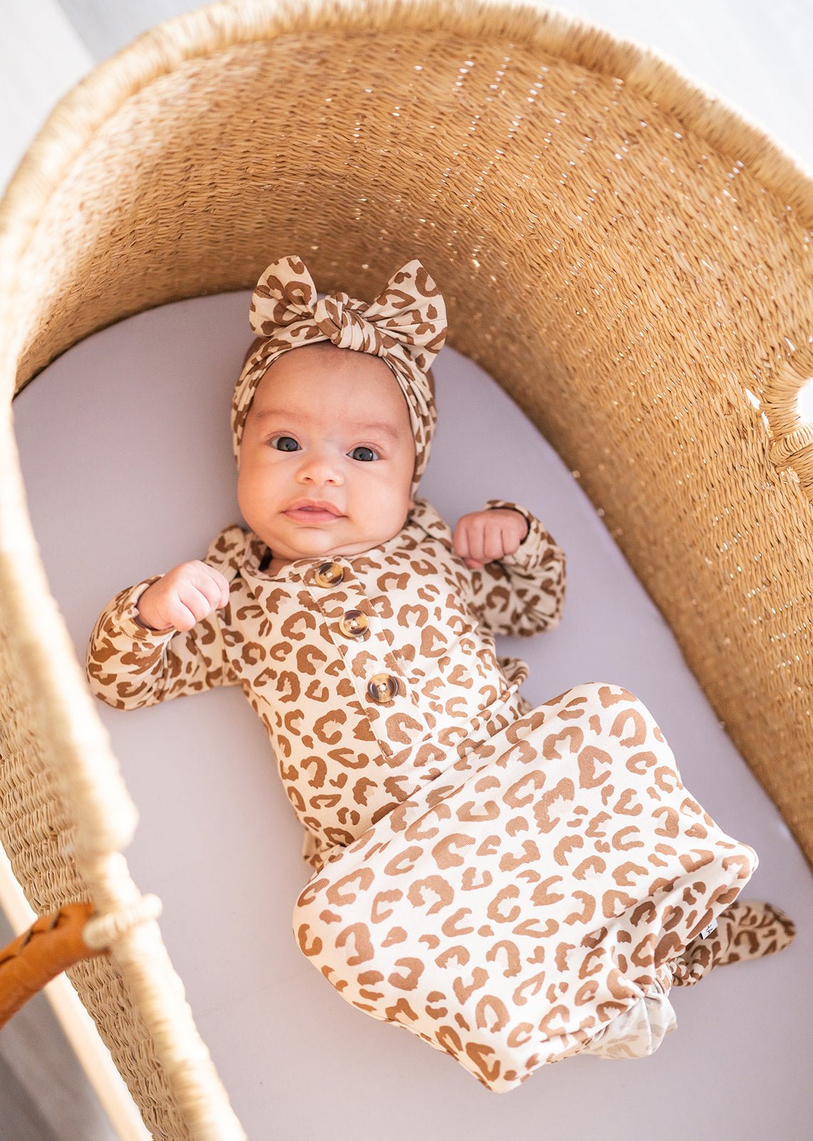 Organic Knotted Baby Bow Headband - Leopard by Harp Angel Boutique at Everetts Place