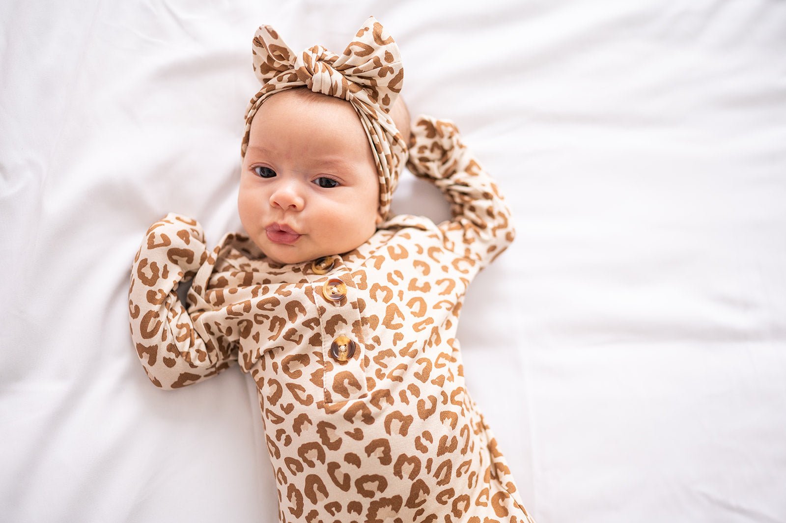 Organic Knotted Baby Bow Headband - Leopard by Harp Angel Boutique at Everetts Place