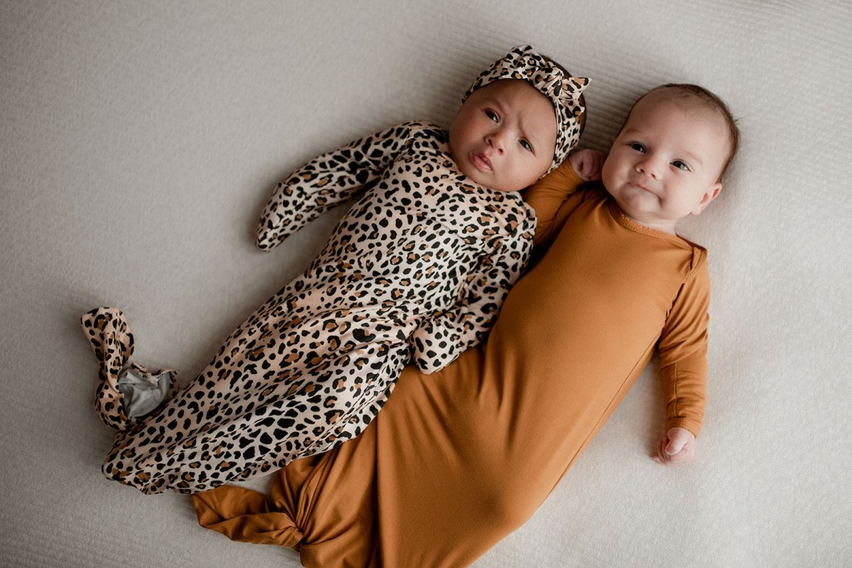 Three Little Tots Leopard Knotted Newborn Baby Gown - 